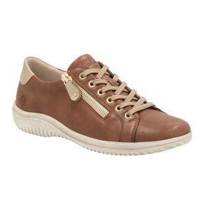 Remonte Women’s Zipper Sneaker Size 38 Brown Leather Neutral Gold Casual Office